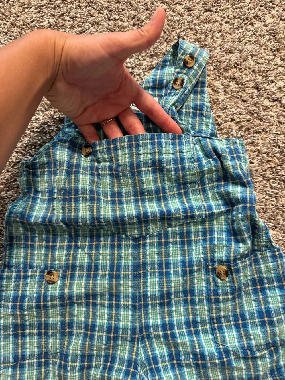 Vintage Green and Blue Plaid Cotton Overalls